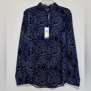 New Perry Ellis Motion Long Sleeve Black Floral Button Up Shirt Men's Size M